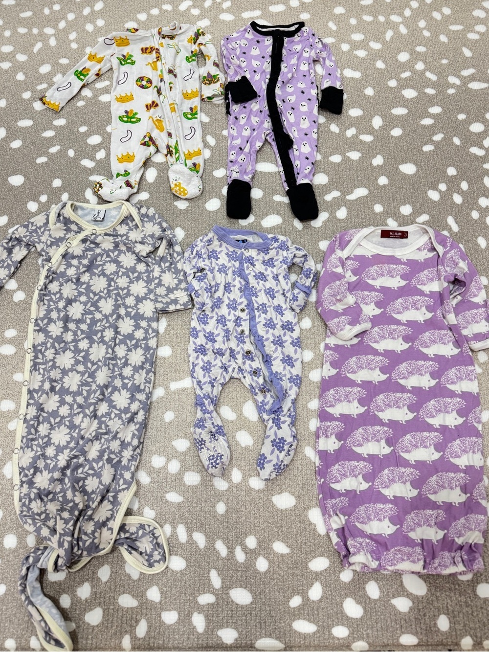 Lot of 5 bamboo baby girl newborn zippy sleeper footies gown ruffle snaps floral